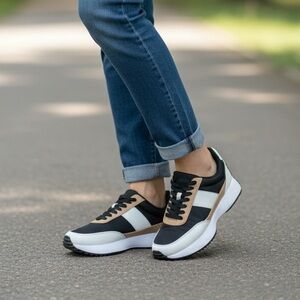 Dolce Vita Stylish Black and White Sneakers with Gold Accents - 6.5